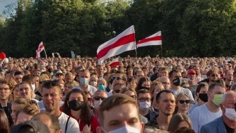 Minsk, Belarus 07.30.2020/Svetlana Tikhanovskaya, a presidential candidate for 2020 election in Belarus , Alexander Lukashenko's main election rival / people attending pre-election meeting, 2020